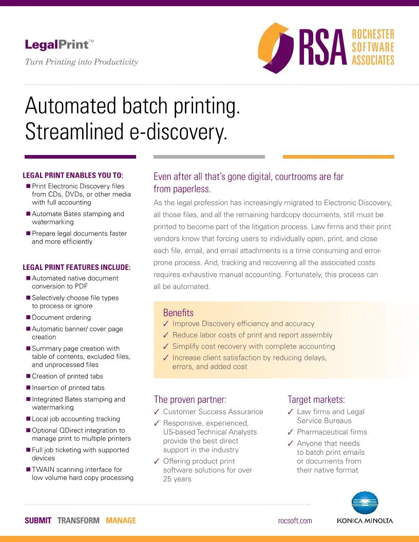 KM, RSA, Legal Print, Konica-Minolta, Carraway Office Solutions