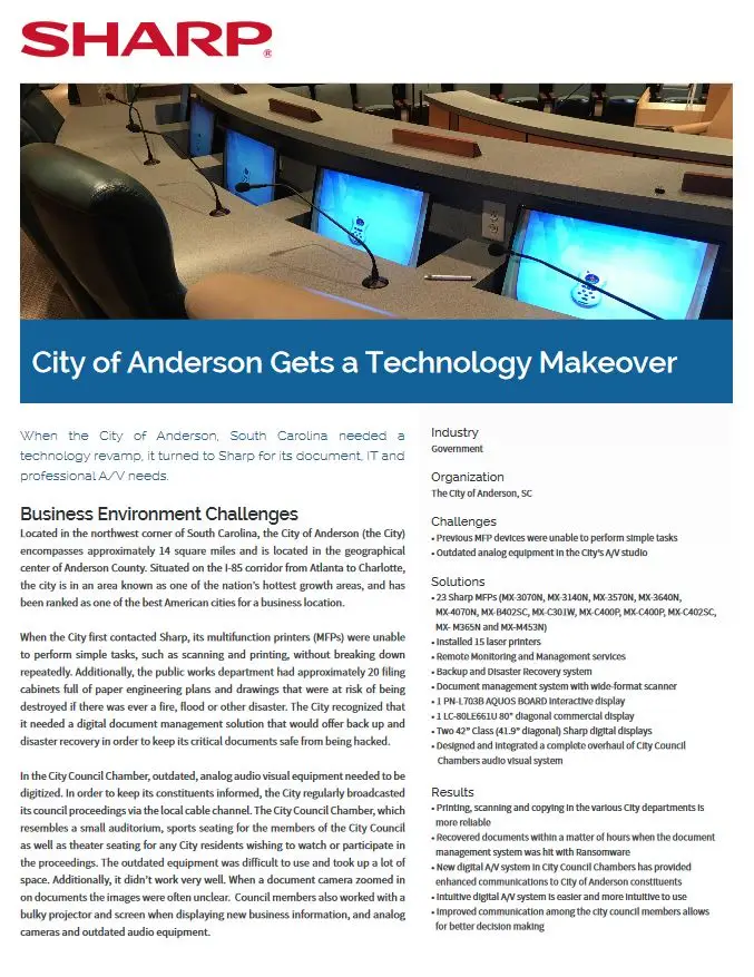 Sharp, City Of Anderson, Case Study, Carraway Office Solutions