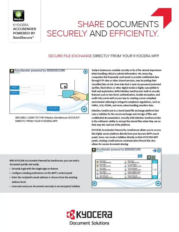 Kyocera, Software, Capture, Distribution, Accusender, Powered By Sendsecure, Carraway Office Solutions