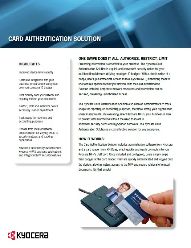 Kyocera, Software, Cost Control, Security Card Authentication, Carraway Office Solutions