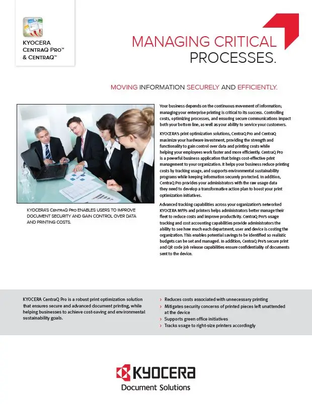 Kyocera, Software, Cost Control, Security Centraq Pro, Carraway Office Solutions