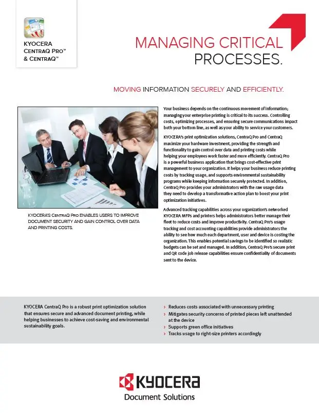 Kyocera, Software, Cost Control, Security, Centraq, Carraway Office Solutions