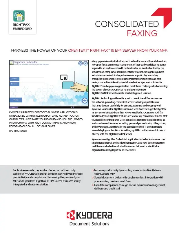 Kyocera, Software, Document Management Kyocera, Rightfax Embedded, Carraway Office Solutions