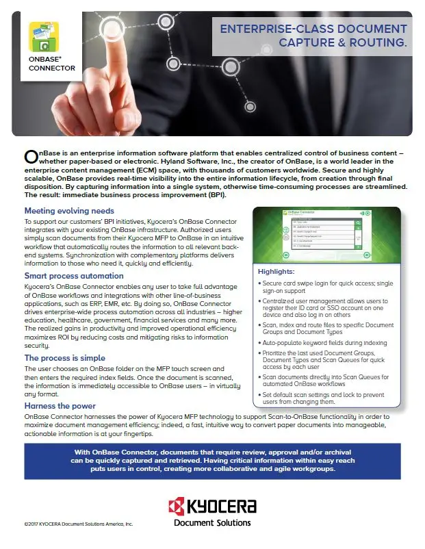 Kyocera, Software, Document Management, Onbase Connector, Carraway Office Solutions