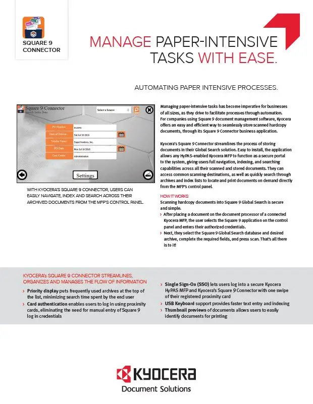 Kyocera Software Document Management, Square 9, Connector, kyocera, Carraway Office Solutions