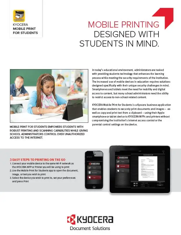 Kyocera, Software, Mobile, Cloud, Mobile Print For Students, education, Carraway Office Solutions