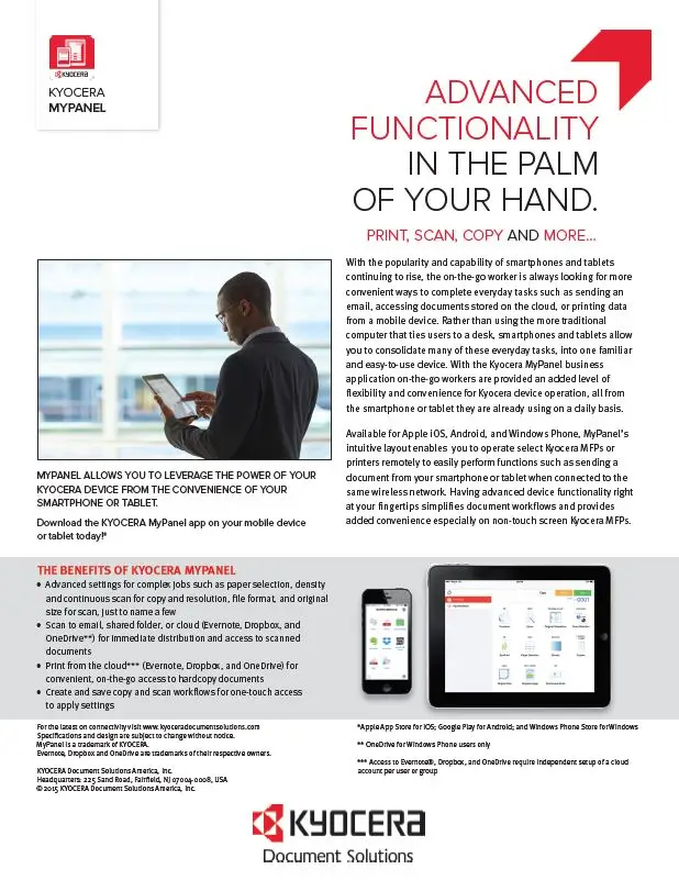 Kyocera, Software, Mobile, Cloud, Mypanel, Carraway Office Solutions