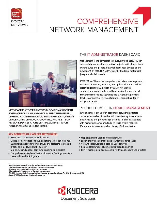 Kyocera, Software, Network, Device Management, Kyocera Net Viewer, Carraway Office Solutions