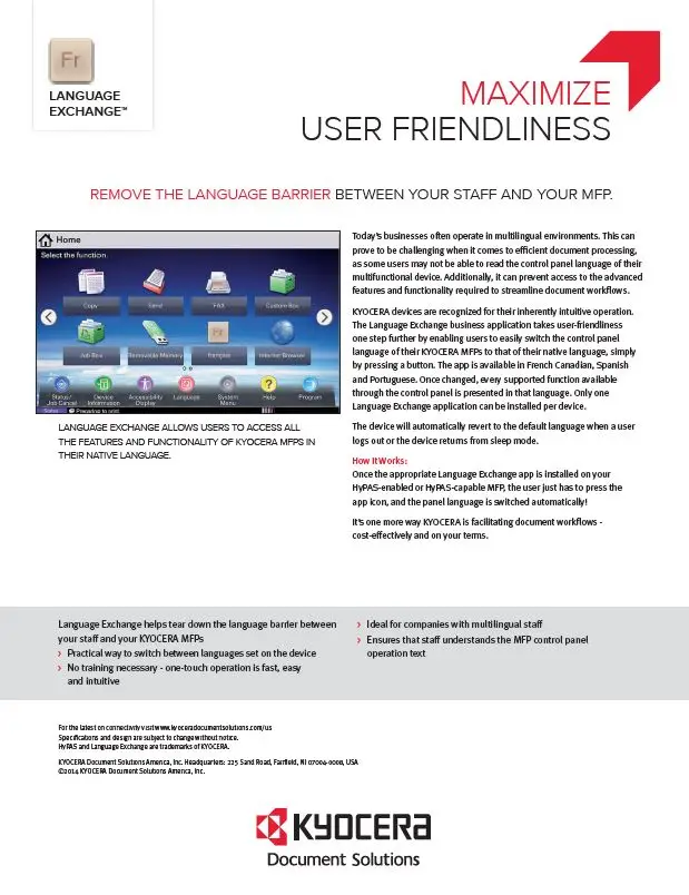Kyocera, Software, Network Device Management, Language Exchange, Carraway Office Solutions