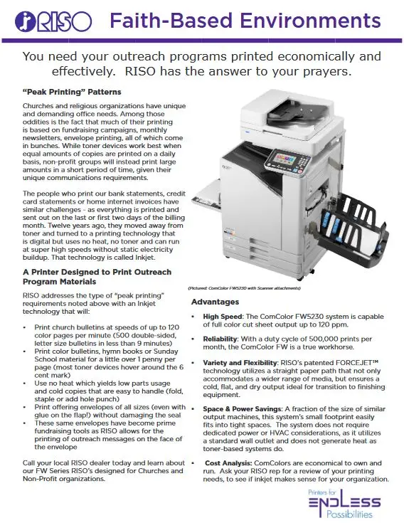 non-profit, religious, Riso, Carraway Office Solutions