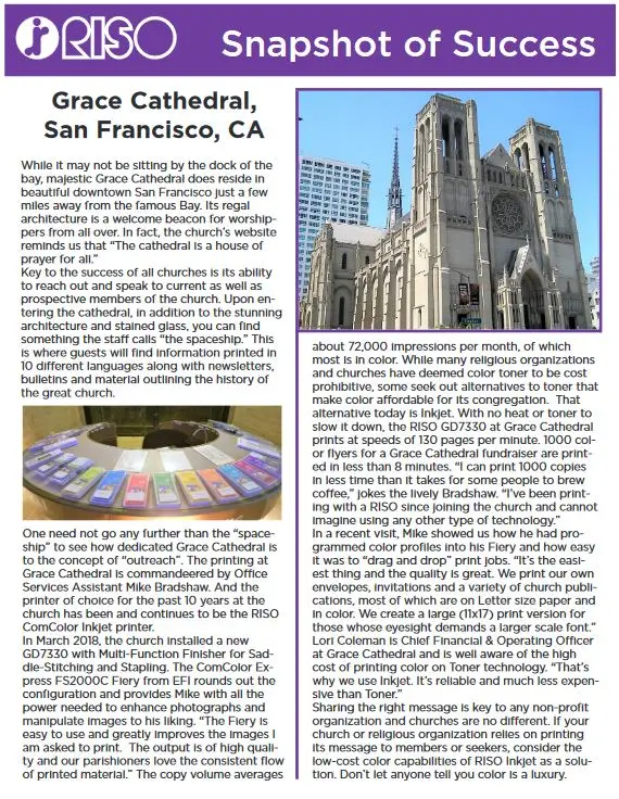 Non-profit, religious, Riso, Carraway Office Solutions