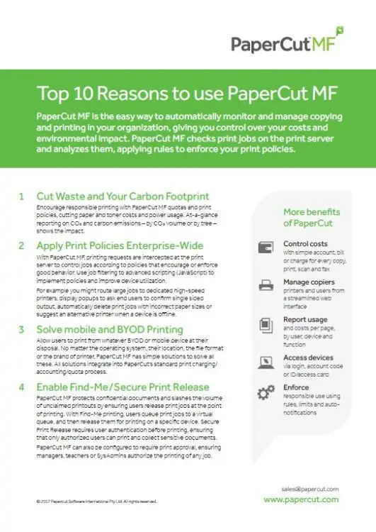 Top 10 Reasons, Papercut Mf, Carraway Office Solutions