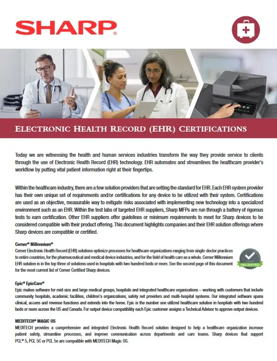 Sharp, Healthcare, Ehr, Emr, Application Compatibility, Carraway Office Solutions