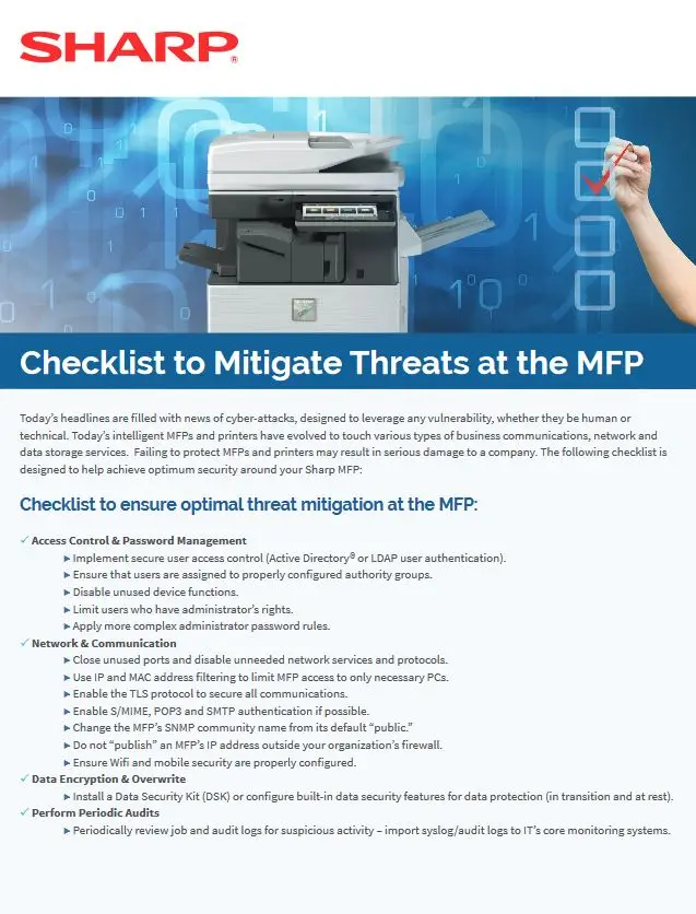 Mfp Security Checklist, Sharp, Carraway Office Solutions