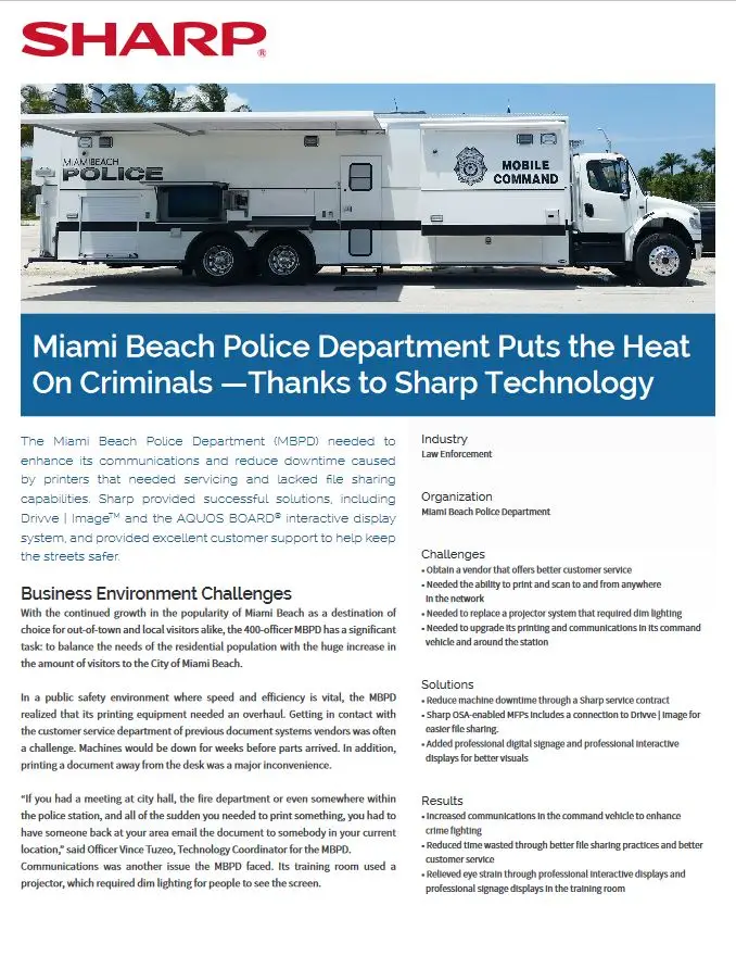 Sharp, Miami Police, Case Study, Carraway Office Solutions