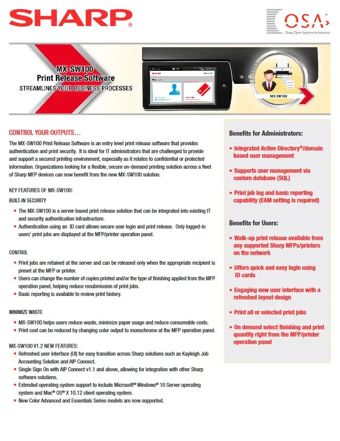 Sharp, print release software, Carraway Office Solutions