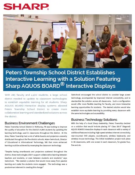 Sharp, Peters Township, School District, Aquos Board, Case Study, Education, Carraway Office Solutions