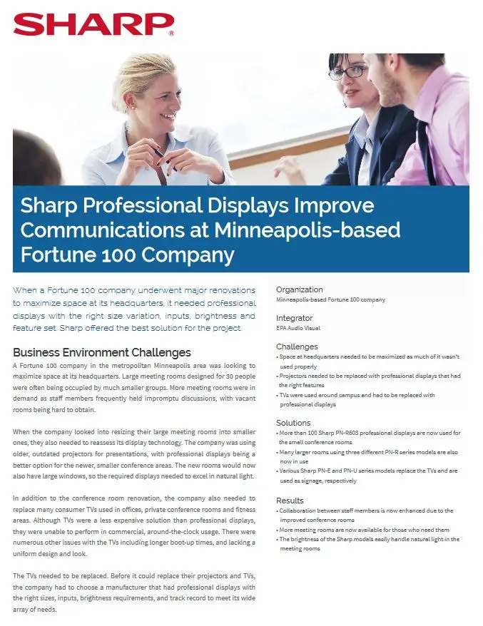 Sharp, Professional Displays, Improve Communications, corporate, Carraway Office Solutions