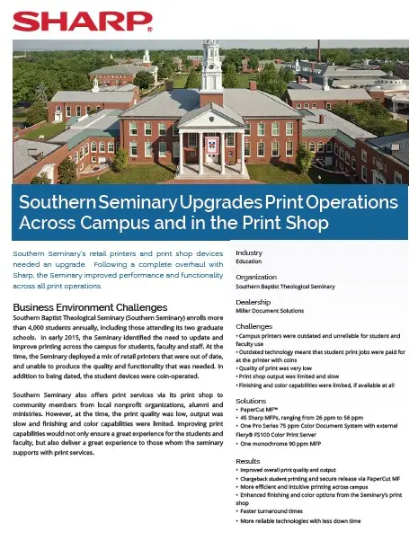 Sharp, Southern Seminary, Print Operations, Case Study, Education, Carraway Office Solutions
