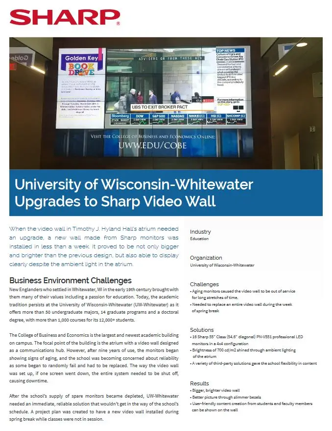 University Wisconsin, Video Wall, Case Study, education, Carraway Office Solutions