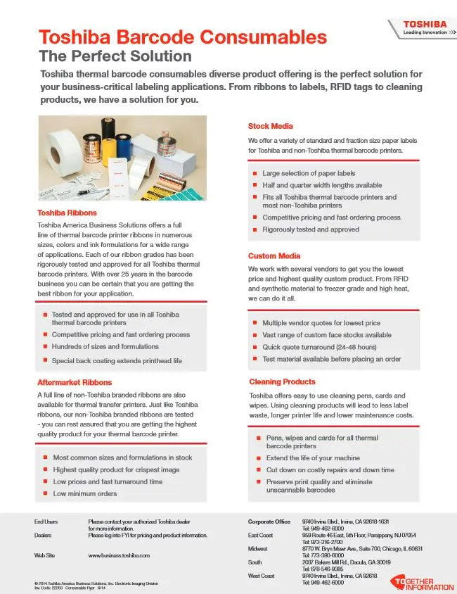 barcode printer, supplies, Toshiba, thermal, toner, Carraway Office Solutions