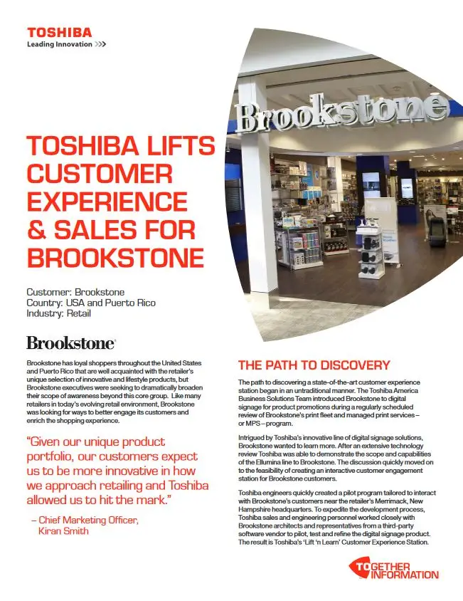Brookstone, Case Study, Digital Signage, Toshiba, Carraway Office Solutions