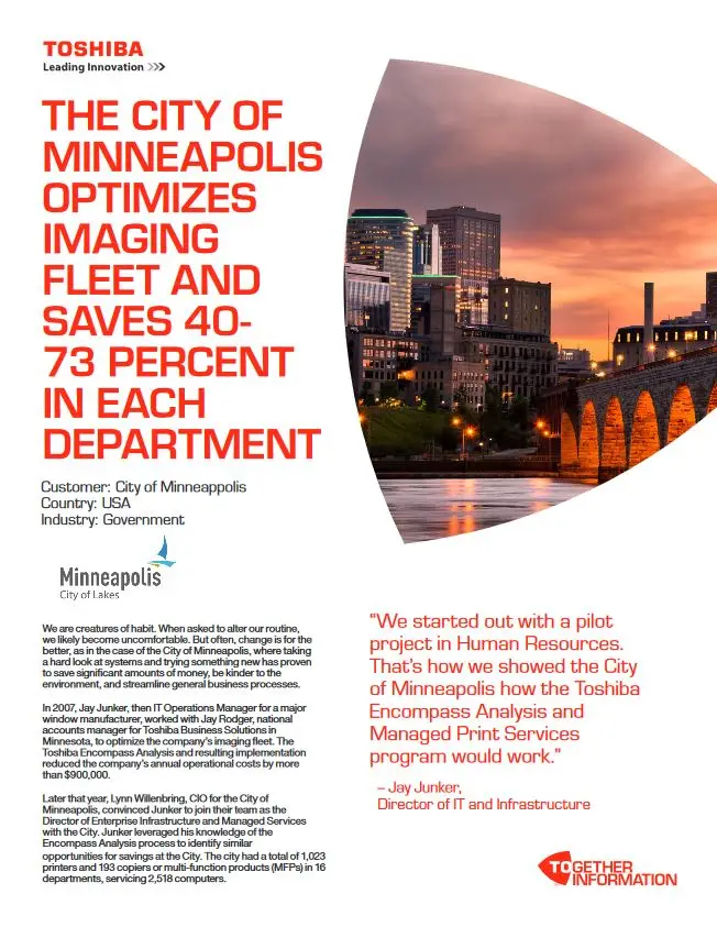 City Of Minneapolis, Case Study, MPS, MDS, Toshiba, Carraway Office Solutions
