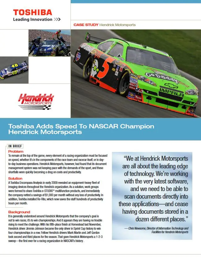 Hendrick Motorsports, Case Study, MPS, MDS, Toshiba, Carraway Office Solutions