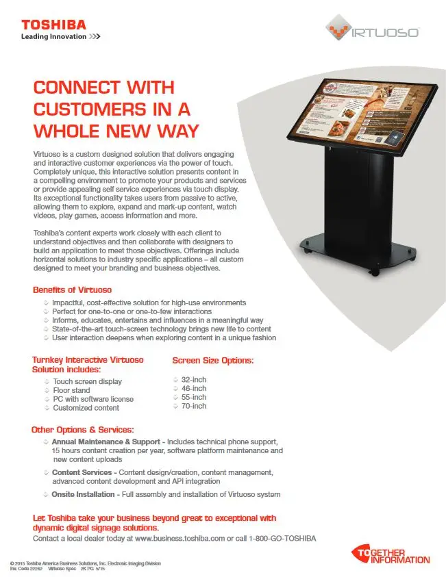 Virtuoso, Brochure, Digital Signage, Toshiba, Carraway Office Solutions
